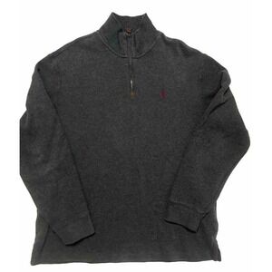 Polo Ralph Lauren Charcoal Gray 1/4 Zip Long Sleeve Pullover Sweater ‎ large EUC